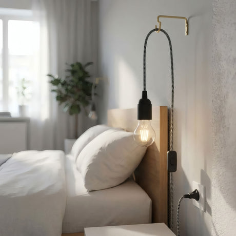 Lampada a sospensione con cavo tessile zigzag, ambientazione