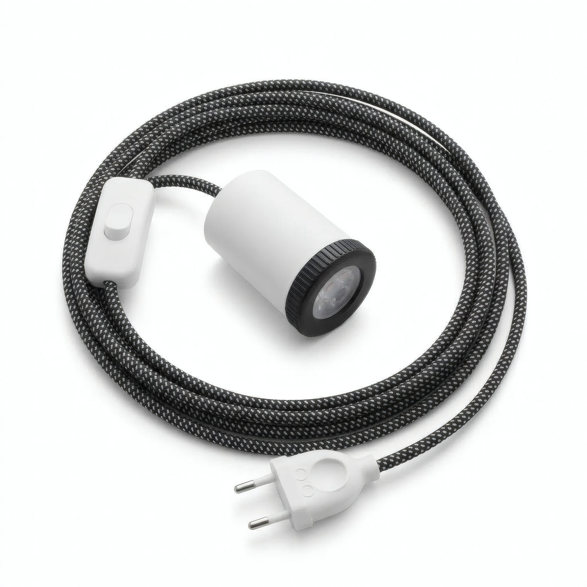 Mini faretto GU10 con spina, finitura bianco opaco