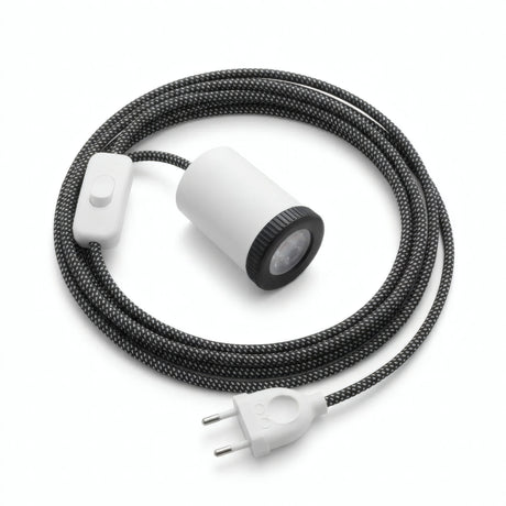 Mini faretto GU10 con spina, finitura bianco opaco