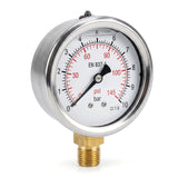 Manomètre radial inox à bain de silicone 0-10 bar, vue trois-quarts avant