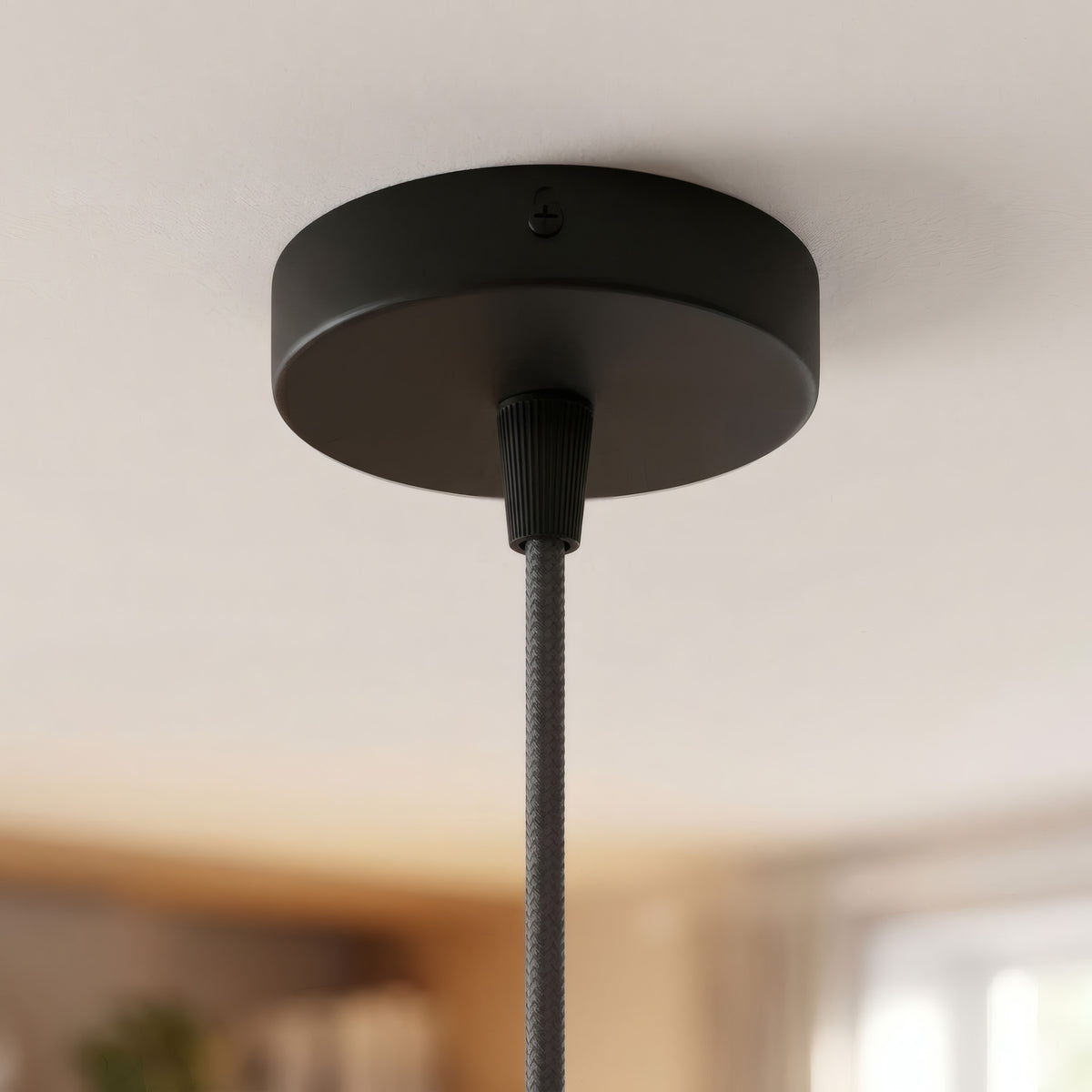 Mini rosone cilindrico in metallo, Ø 83 mm — 1 foro centrale / Conico in termoplastica / Nero