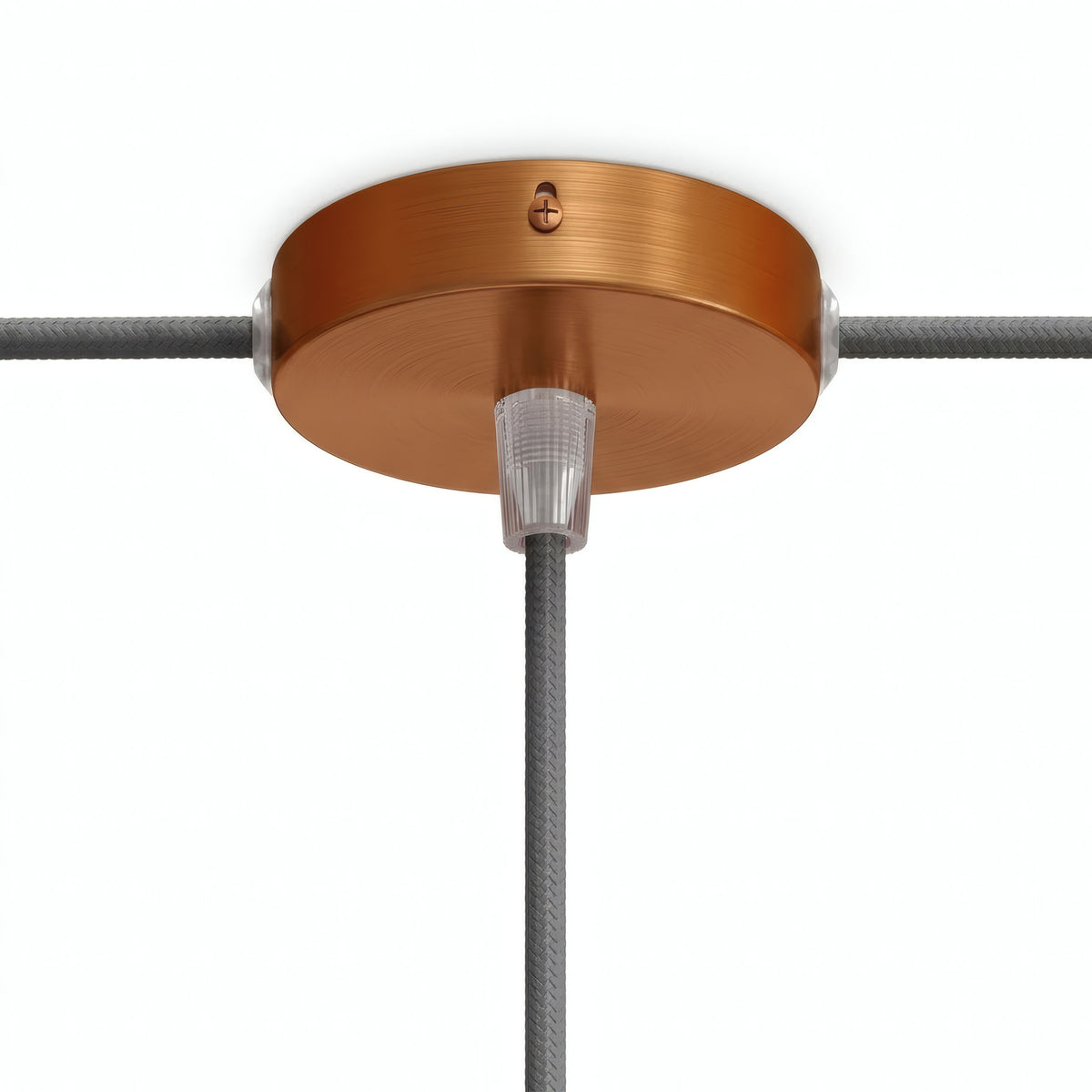 Mini rosone cilindrico in metallo, Ø 83 mm — 1 foro centrale e 2 laterali / Conico in termoplastica / Rame satinato