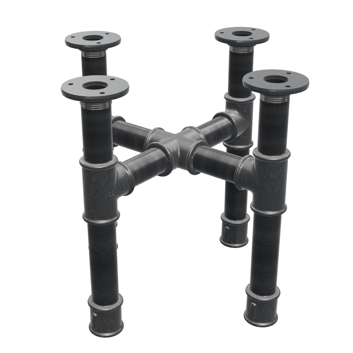 Base per tavolino, gambe a croce, ghisa e acciaio Ø 34 mm, 36 × 36 cm, altezza 32 cm
