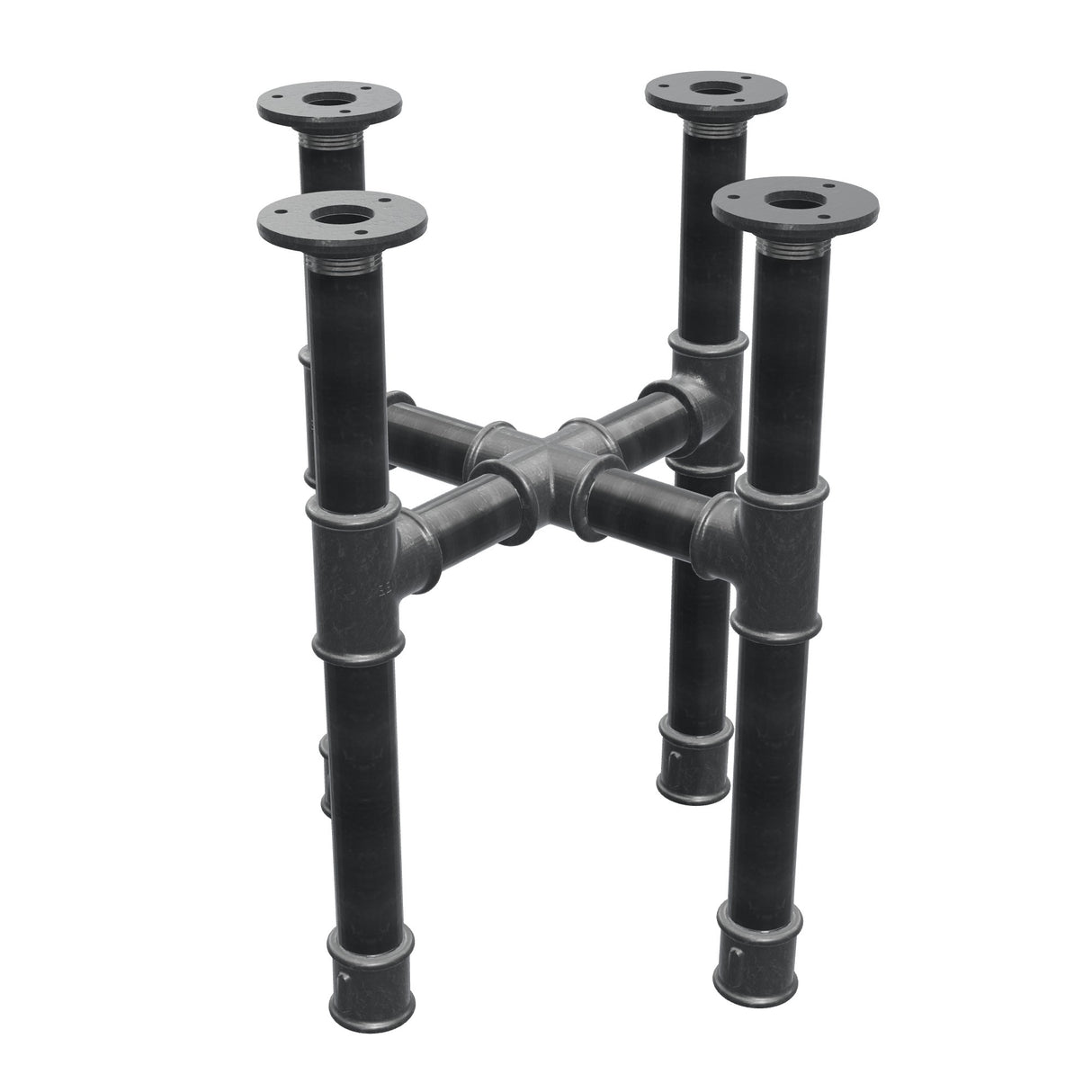 Base per tavolino, gambe a croce, ghisa e acciaio Ø 34 mm, 36 × 36 cm, altezza 42 cm