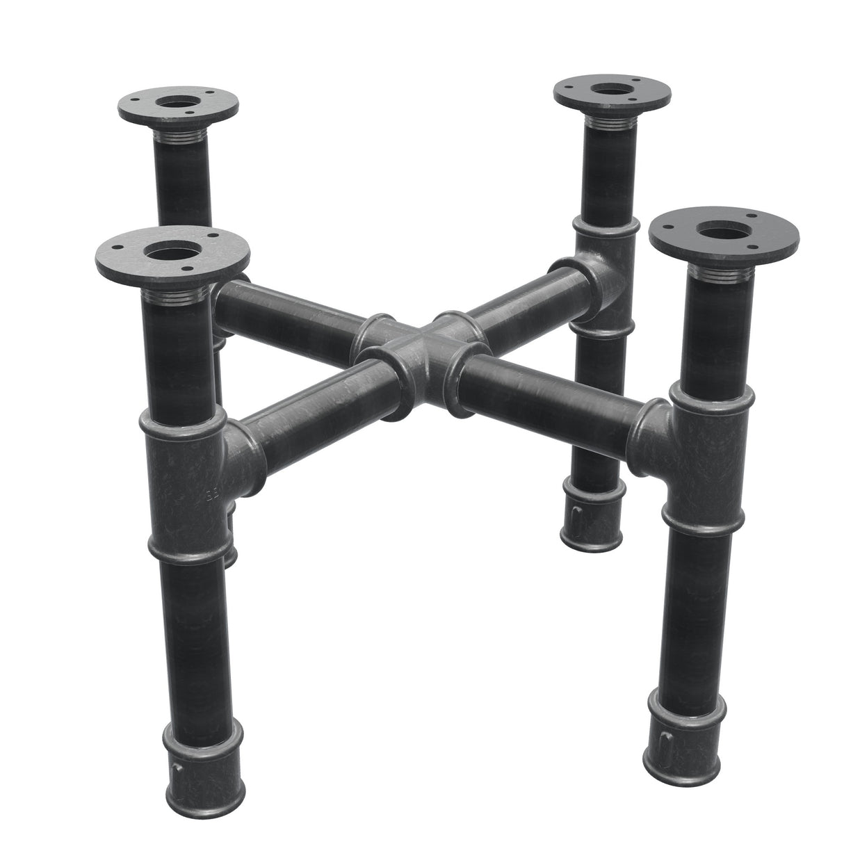 Base per tavolino, gambe a croce, ghisa e acciaio Ø 34 mm, 46 × 46 cm, altezza 32 cm