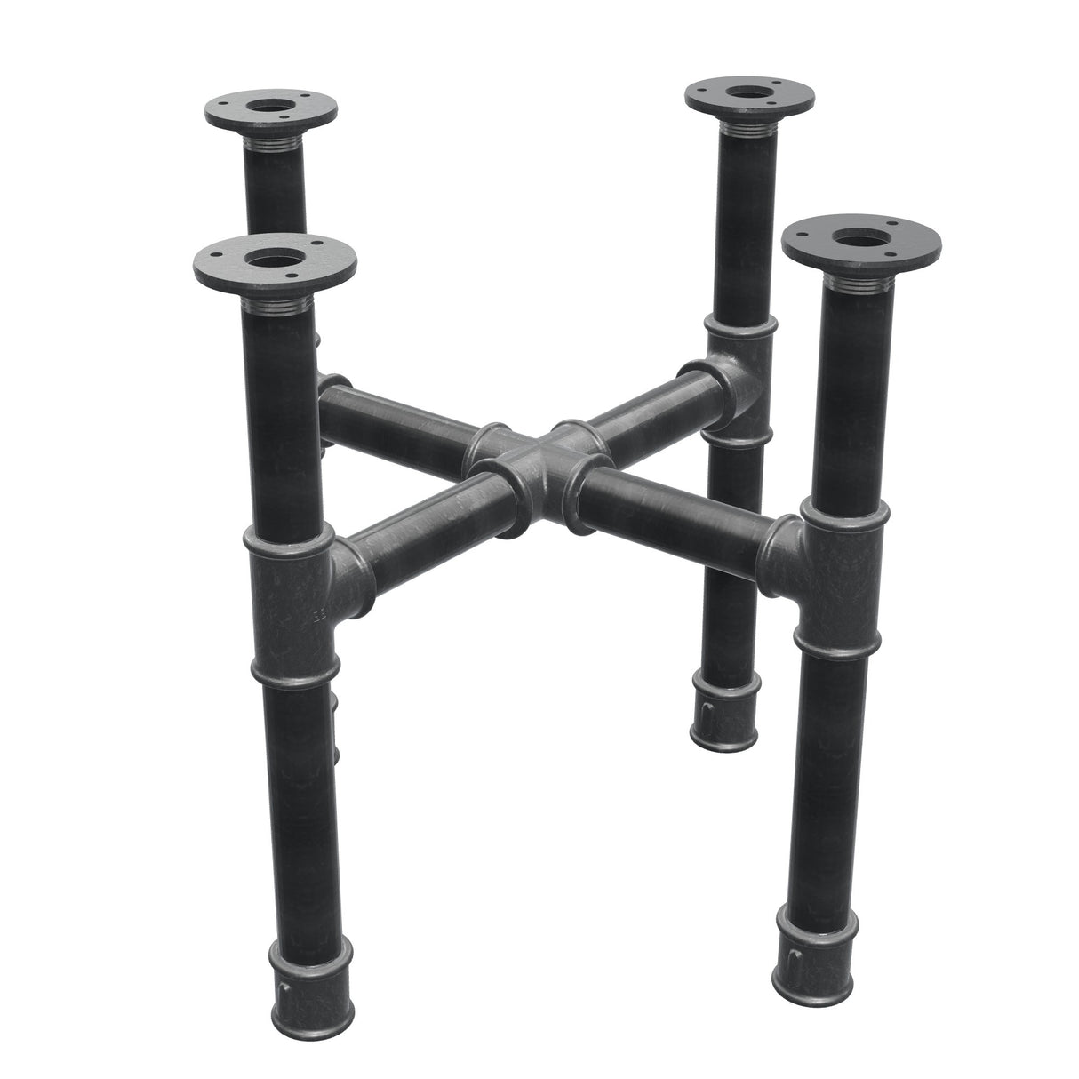 Base per tavolino, gambe a croce, ghisa e acciaio Ø 34 mm, 46 × 46 cm, altezza 42 cm