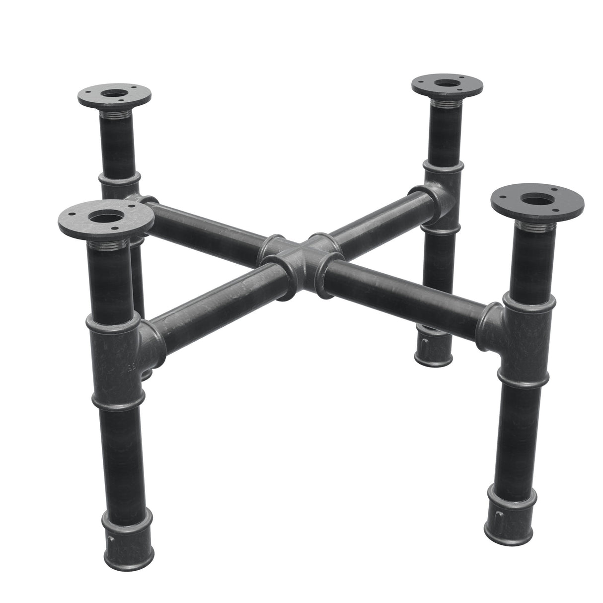 Base per tavolino, gambe a croce, ghisa e acciaio Ø 34 mm, 56 × 56 cm, altezza 32 cm