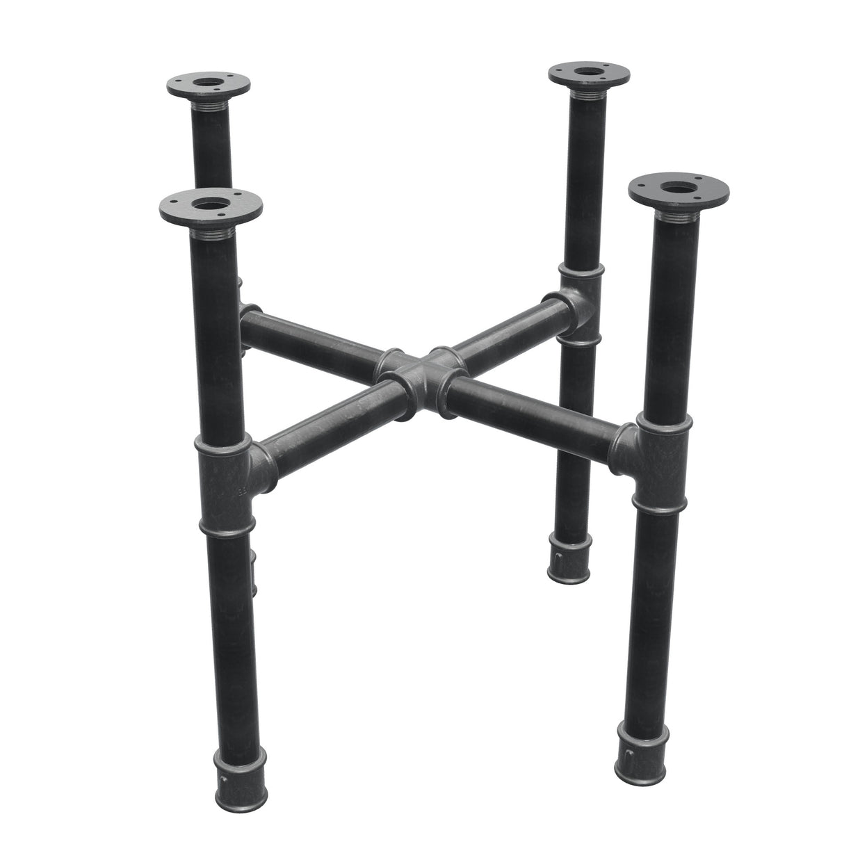 Base per tavolino, gambe a croce, ghisa e acciaio Ø 34 mm, 56 × 56 cm, altezza 52 cm
