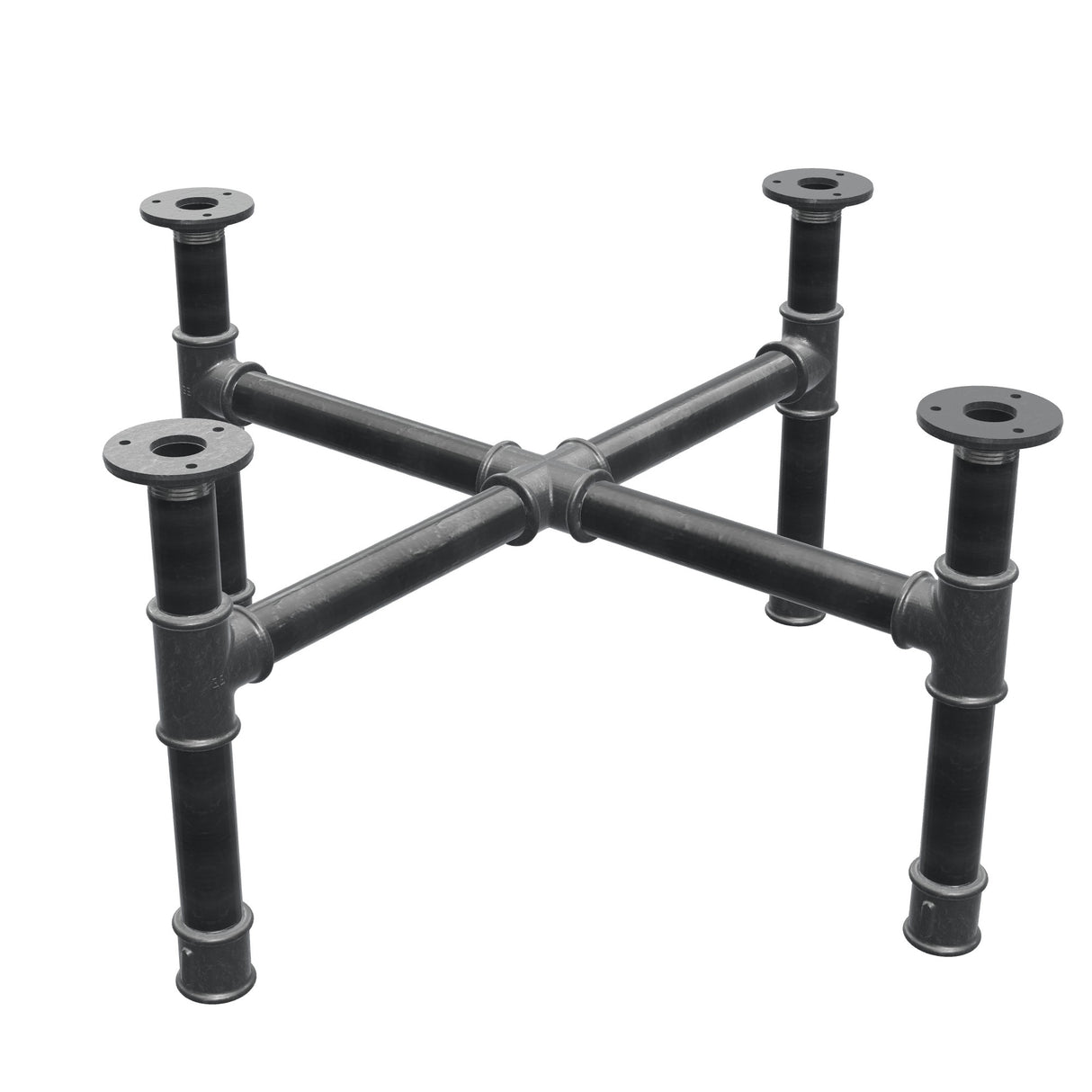 Base per tavolino, gambe a croce, ghisa e acciaio Ø 34 mm, 66 × 66 cm, altezza 32 cm