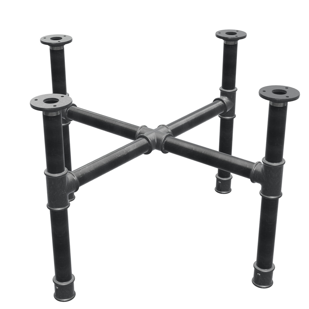Base per tavolino, gambe a croce, ghisa e acciaio Ø 34 mm, 66 × 66 cm, altezza 42 cm