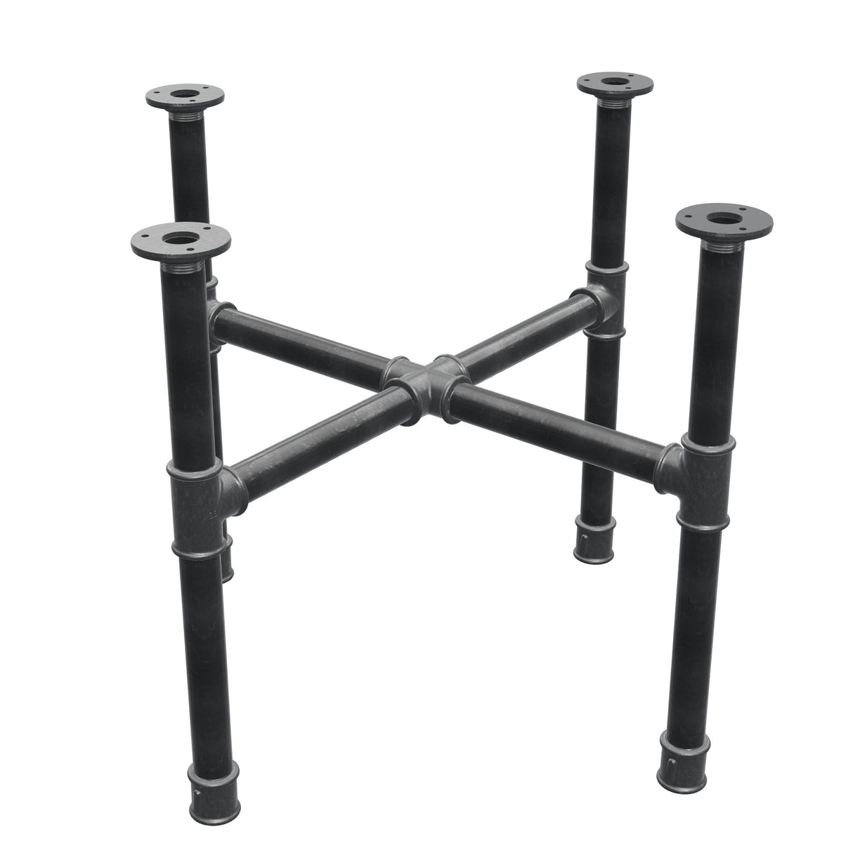 Base per tavolino, gambe a croce, ghisa e acciaio Ø 34 mm, 66 × 66 cm, altezza 52 cm
