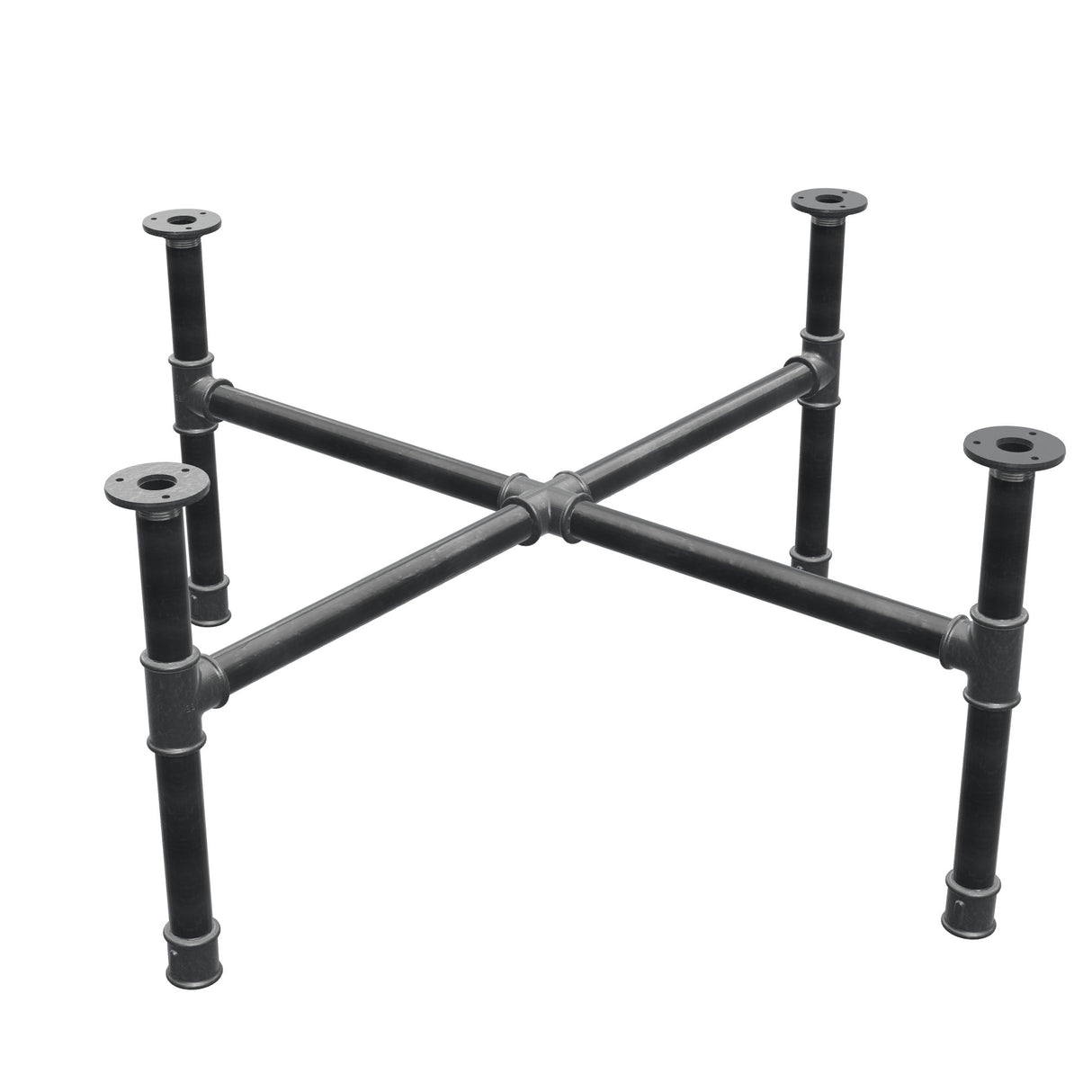 Base per tavolino, gambe a croce, ghisa e acciaio Ø 34 mm, 96 × 96 cm, altezza 42 cm