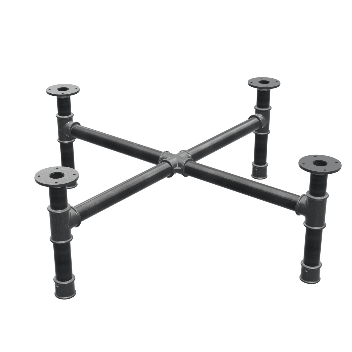 Base per tavolino, gambe a croce, ghisa e acciaio Ø 42 mm, 101 × 101 cm, altezza 34 cm