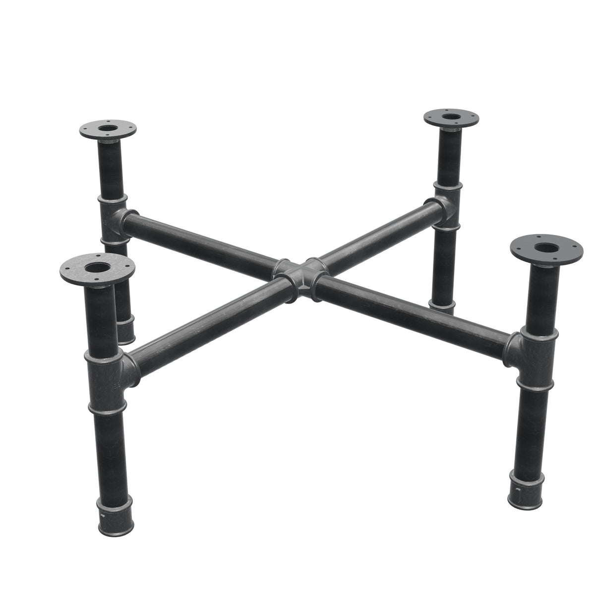 Base per tavolino, gambe a croce, ghisa e acciaio Ø 42 mm, 101 × 101 cm, altezza 44 cm
