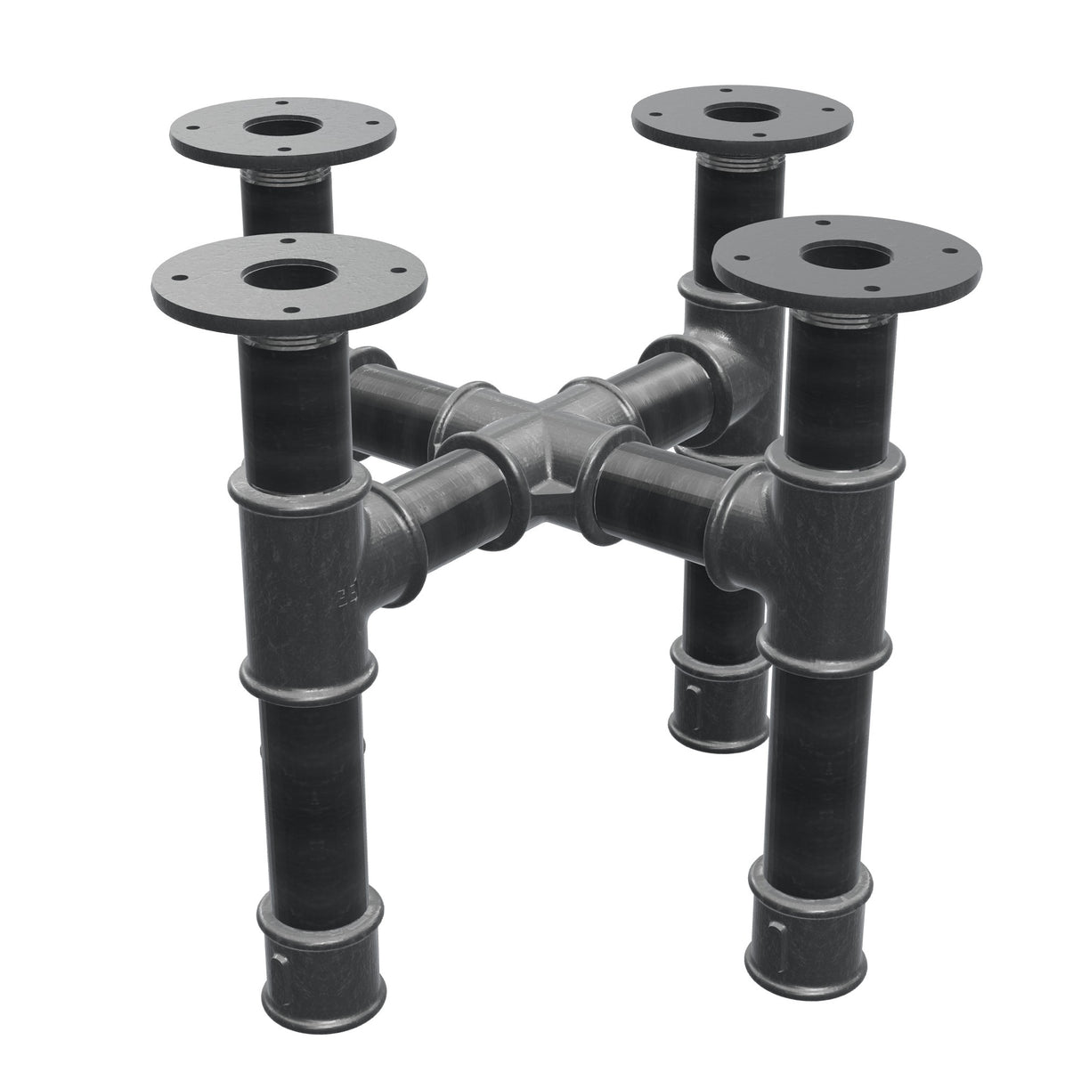 Base per tavolino, gambe a croce, ghisa e acciaio Ø 42 mm, 41 × 41 cm, altezza 34 cm