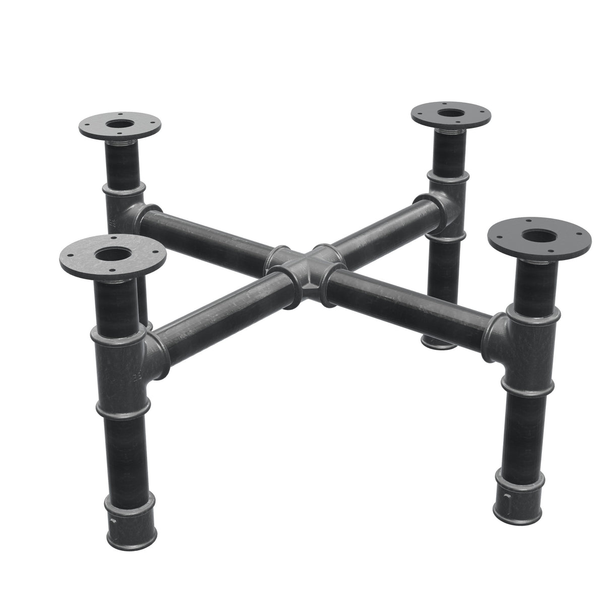 Base per tavolino, gambe a croce, ghisa e acciaio Ø 42 mm, 71 × 71 cm, altezza 34 cm