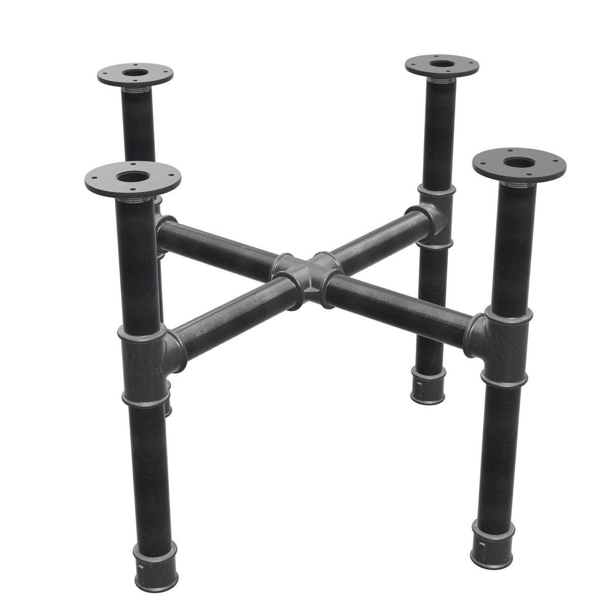 Base per tavolino, gambe a croce, ghisa e acciaio Ø 42 mm, 71 × 71 cm, altezza 54 cm