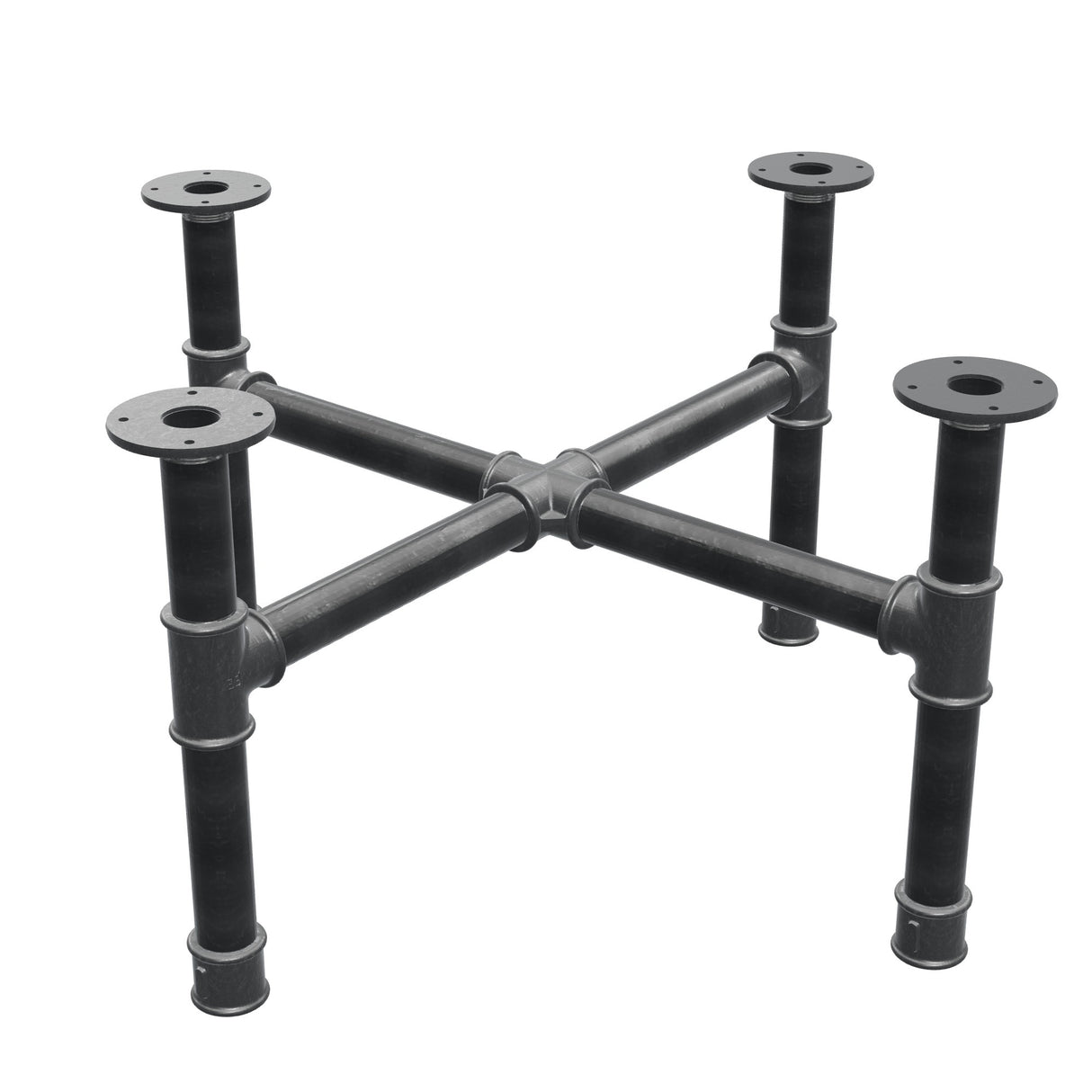 Base per tavolino, gambe a croce, ghisa e acciaio Ø 42 mm, 81 × 81 cm, altezza 44 cm