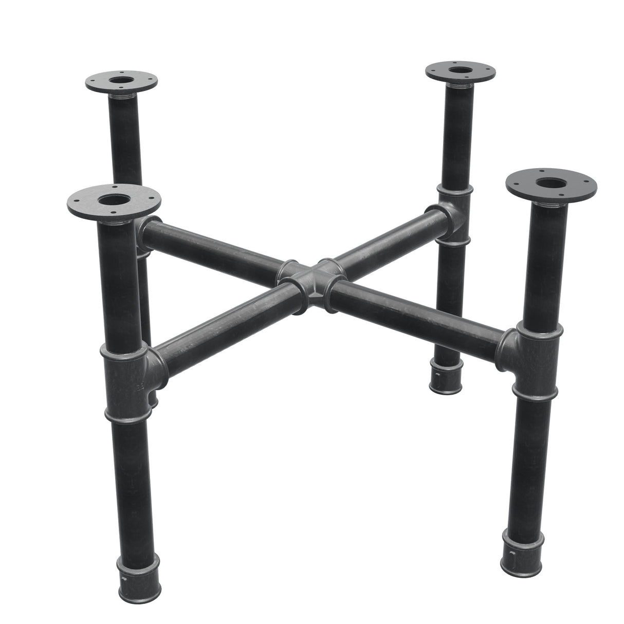 Base per tavolino, gambe a croce, ghisa e acciaio Ø 42 mm, 81 × 81 cm, altezza 54 cm