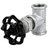 Raccordo stile valvola da 1/2'' con volantino nero da 52 mm, dado nero, raccordo in ghisa zincata