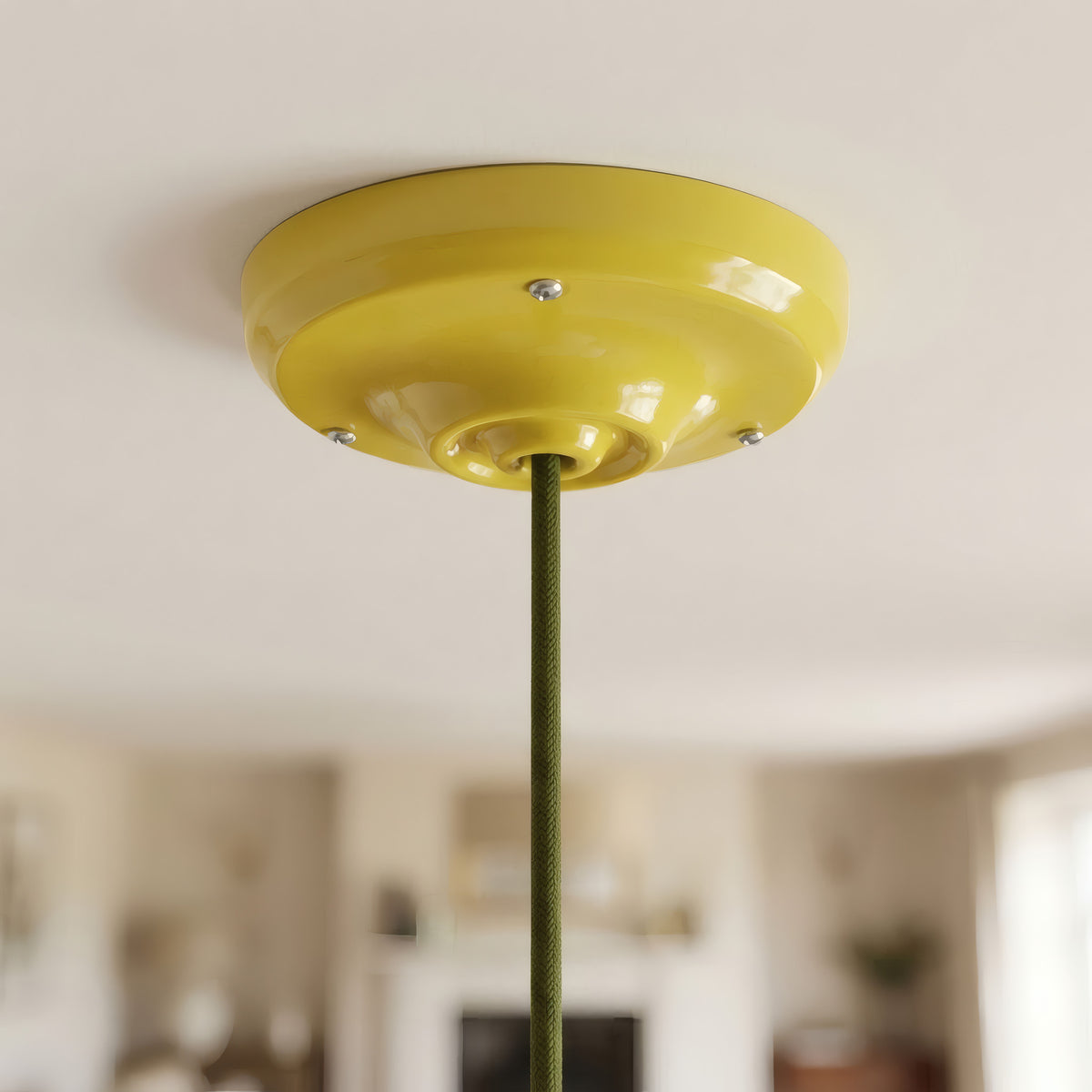 Rosone in porcellana con kit di fissaggio, Ø 105 mm — Giallo