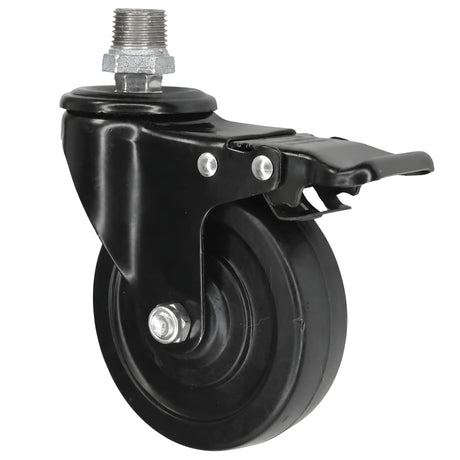 Ruota girevole industriale nera in gomma da 100 mm con freno, 1/2'' (15x21mm) maschio, raccordo in ghisa zincata