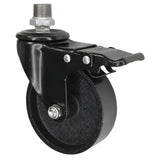 Ruota girevole industriale nera in ghisa da 100 mm con freno, 1/2'' (15x21mm) maschio, raccordo in ghisa zincata