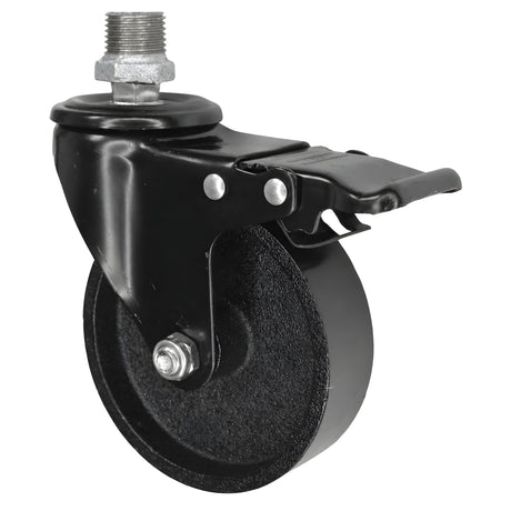 Ruota girevole industriale nera in ghisa da 100 mm con freno, 1/2'' (15x21mm) maschio, raccordo in ghisa zincata
