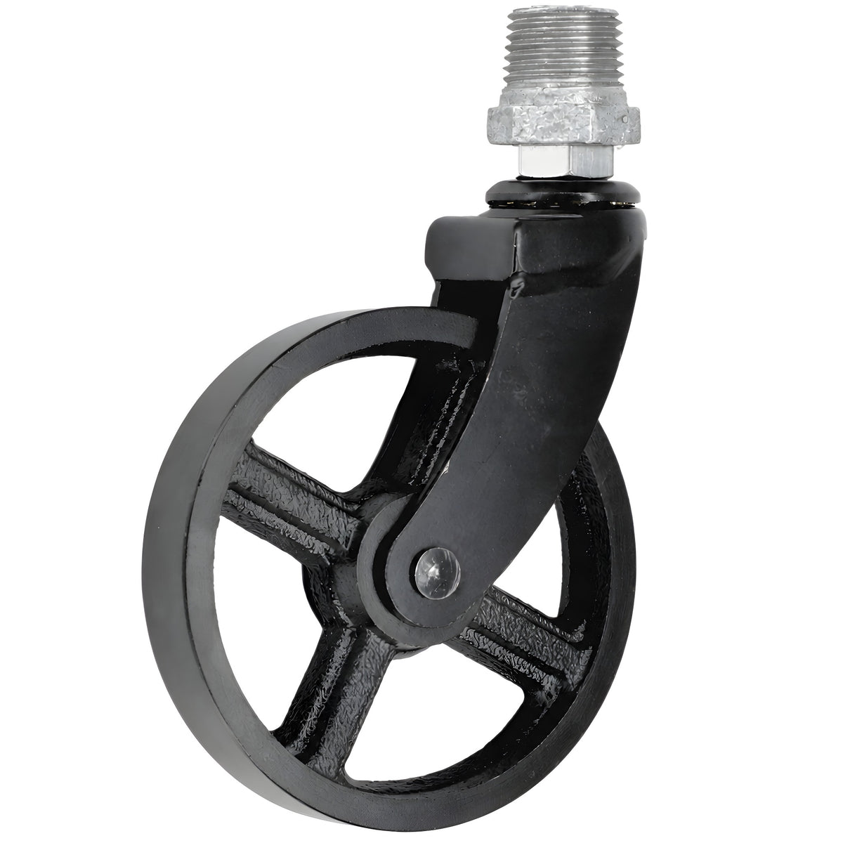Ruota girevole industriale nera in metallo da 90 mm, 1/2'' (15x21mm) maschio, raccordo in ghisa zincata