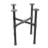 Basamento per tavolino industriale in ghisa, gambe a croce, 38 × 38 cm, altezza 42 cm, vista di tre quarti