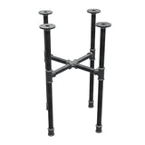 Basamento per tavolino industriale in ghisa, gambe a croce, 38 × 38 cm, altezza 52 cm, vista di tre quarti