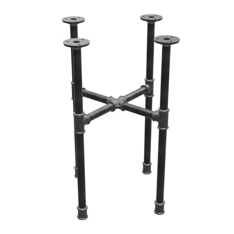 Basamento per tavolino industriale in ghisa, gambe a croce, 38 × 38 cm, altezza 52 cm, vista di tre quarti