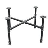 Basamento per tavolino industriale in ghisa, gambe a croce, 58 × 58 cm, altezza 32 cm, vista di tre quarti