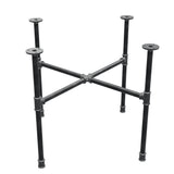Basamento per tavolino industriale in ghisa, gambe a croce, 68 × 68 cm, altezza 52 cm, vista di tre quarti