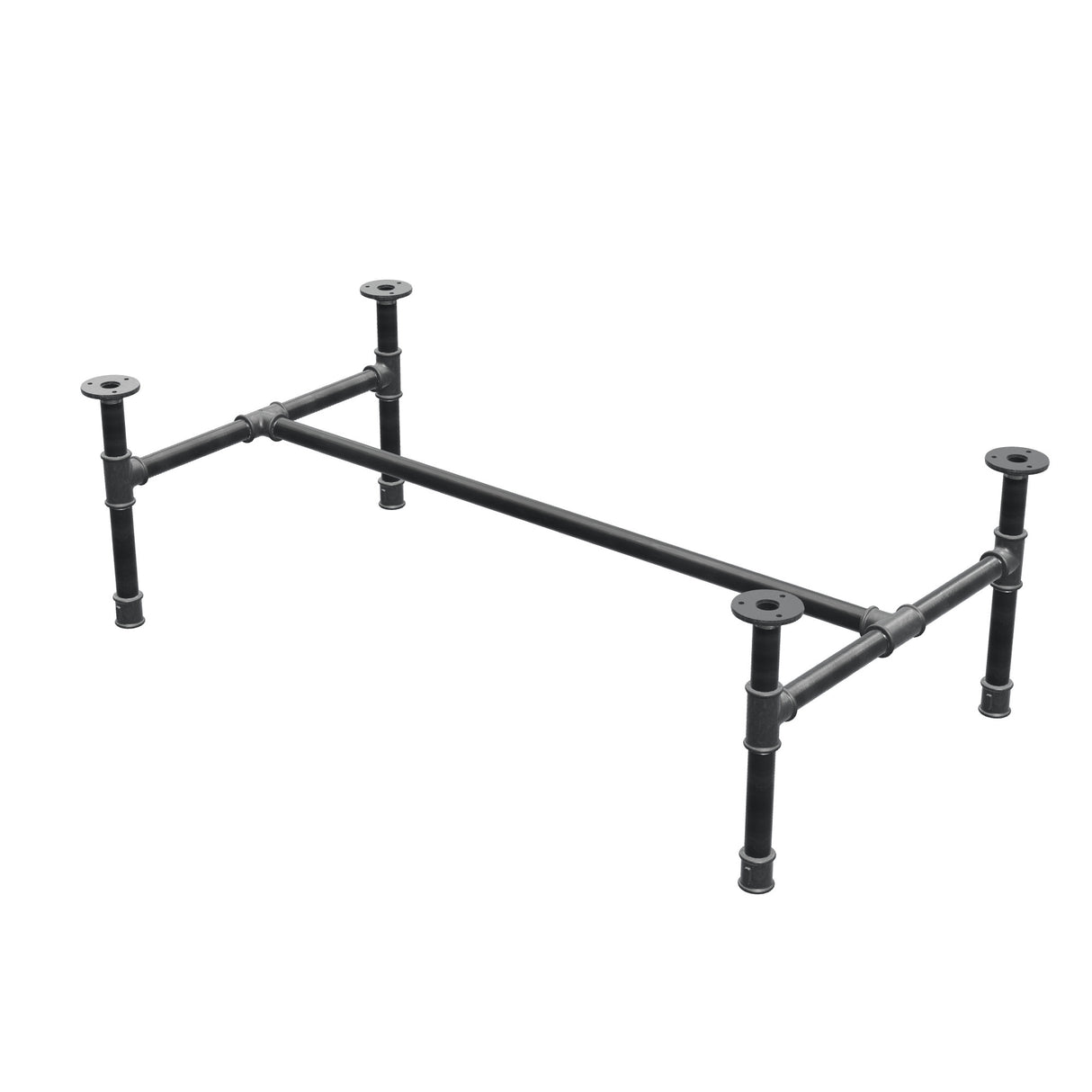 Base per tavolino industriale in ghisa, struttura a H, 101 × 55 cm, altezza 32 cm, vista di tre quarti