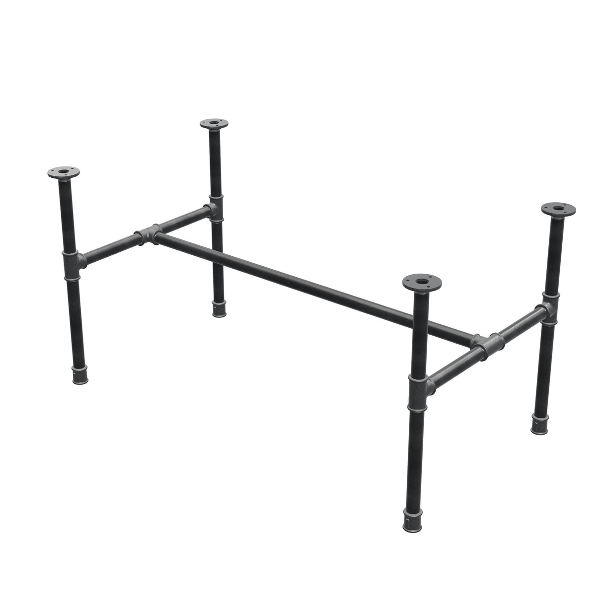 Base per tavolino industriale in ghisa, struttura a H, 101 × 55 cm, altezza 52 cm, vista di tre quarti