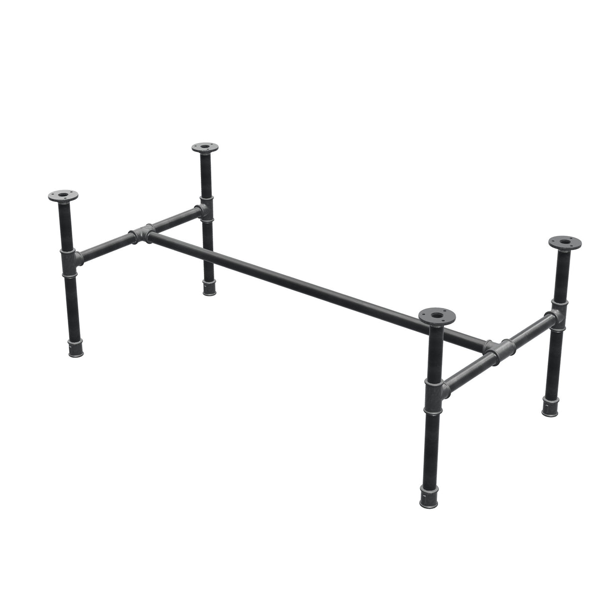 Base per tavolino industriale in ghisa, struttura a H, 111 × 55 cm, altezza 42 cm, vista di tre quarti
