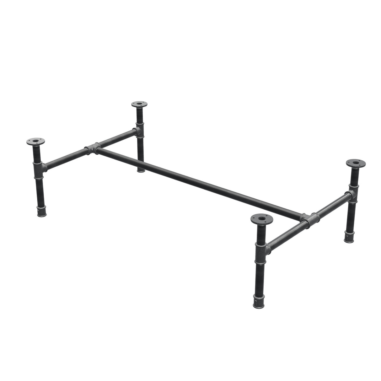 Base per tavolino industriale in ghisa, struttura a H, 111 × 65 cm, altezza 32 cm, vista di tre quarti