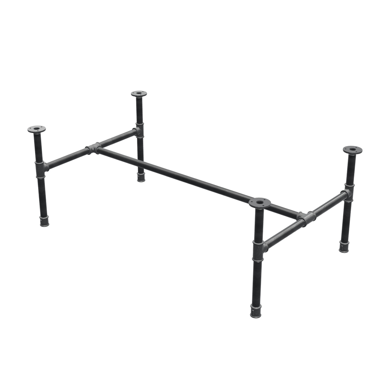 Base per tavolino industriale in ghisa, struttura a H, 111 × 65 cm, altezza 42 cm, vista di tre quarti