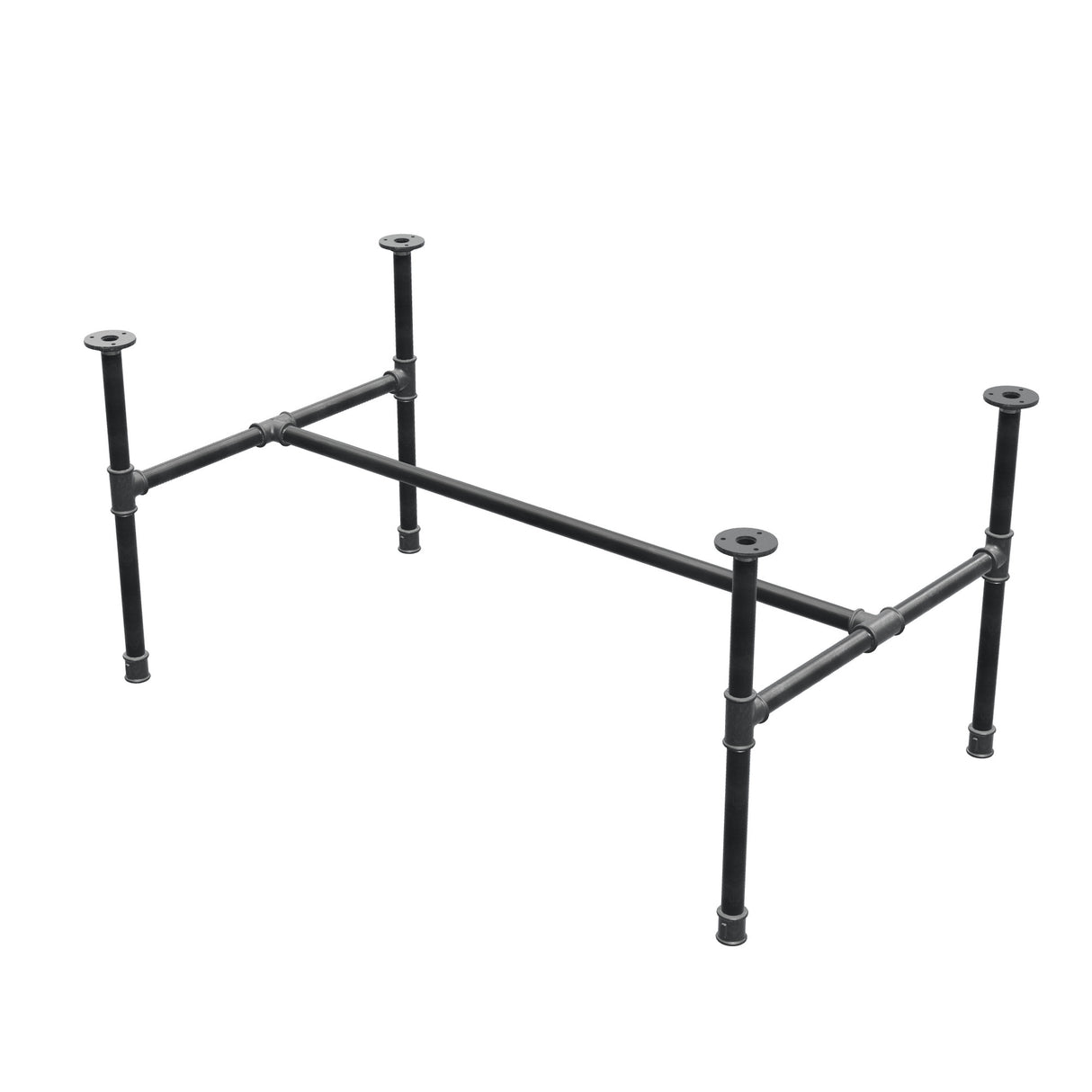 Base per tavolino industriale in ghisa, struttura a H, 111 × 65 cm, altezza 52 cm, vista di tre quarti
