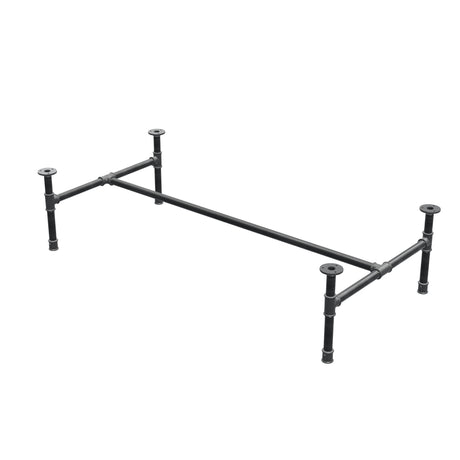 Base per tavolino industriale in ghisa, struttura a H, 131 × 65 cm, altezza 32 cm, vista di tre quarti