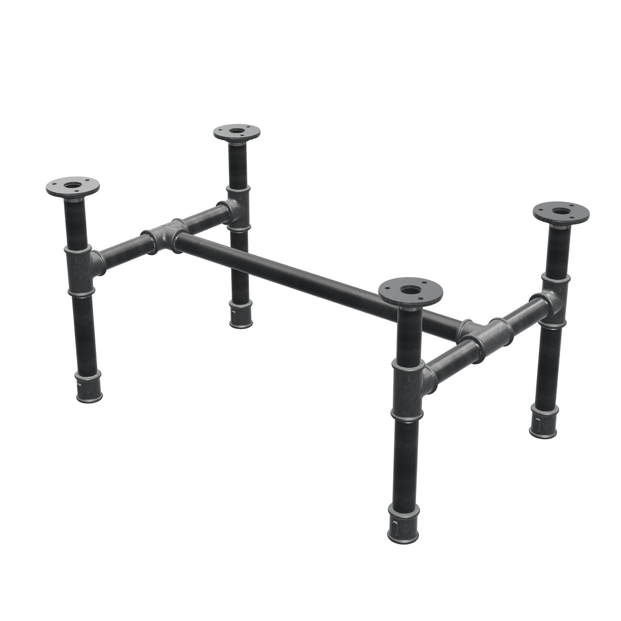 Base per tavolino industriale in ghisa, struttura a H, 61 × 39 cm, altezza 32 cm, vista di tre quarti