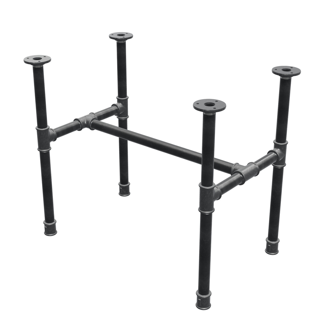 Base per tavolino industriale in ghisa, struttura a H, 61 × 39 cm, altezza 52 cm, vista di tre quarti