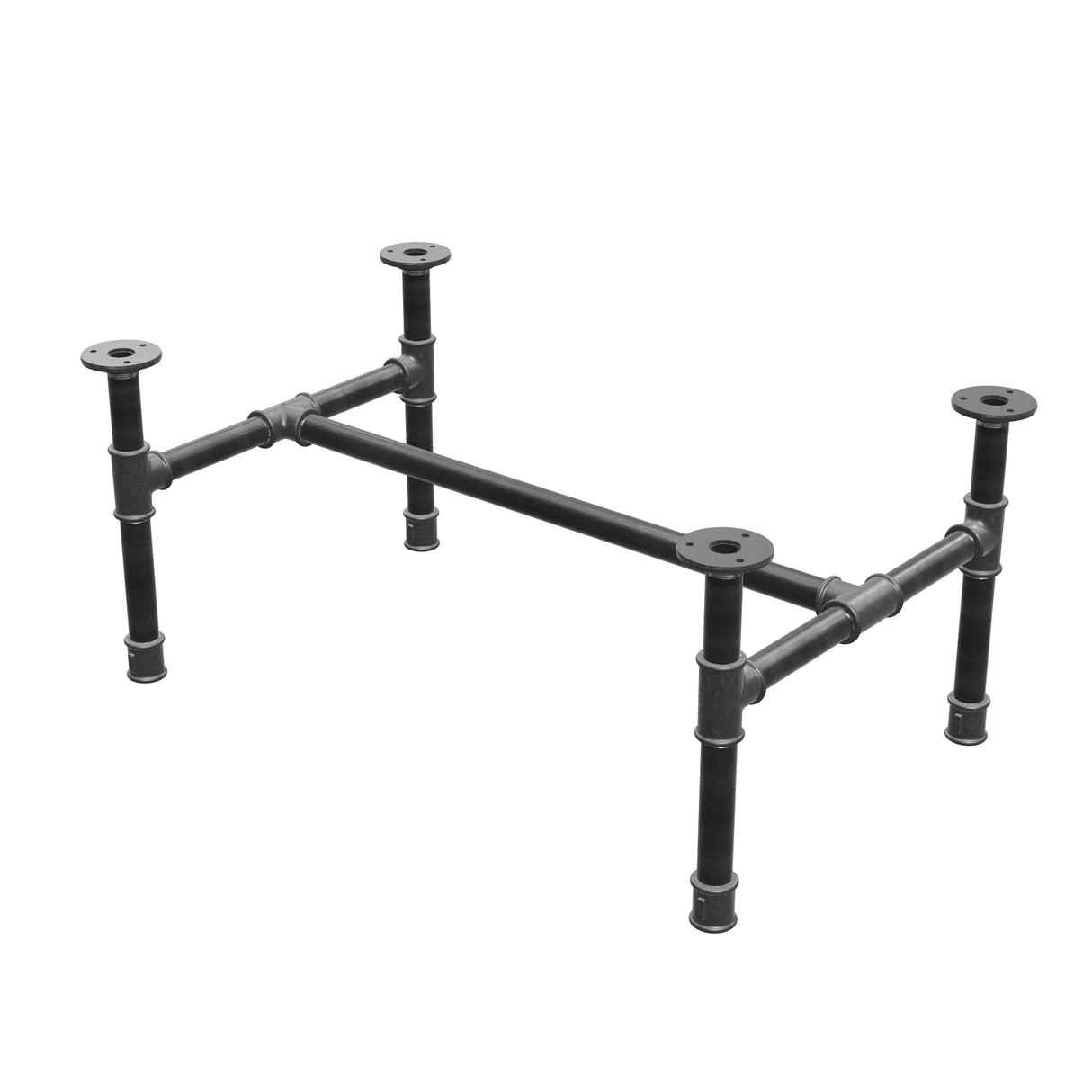 Base per tavolino industriale in ghisa, struttura a H, 71 × 45 cm, altezza 32 cm, vista di tre quarti