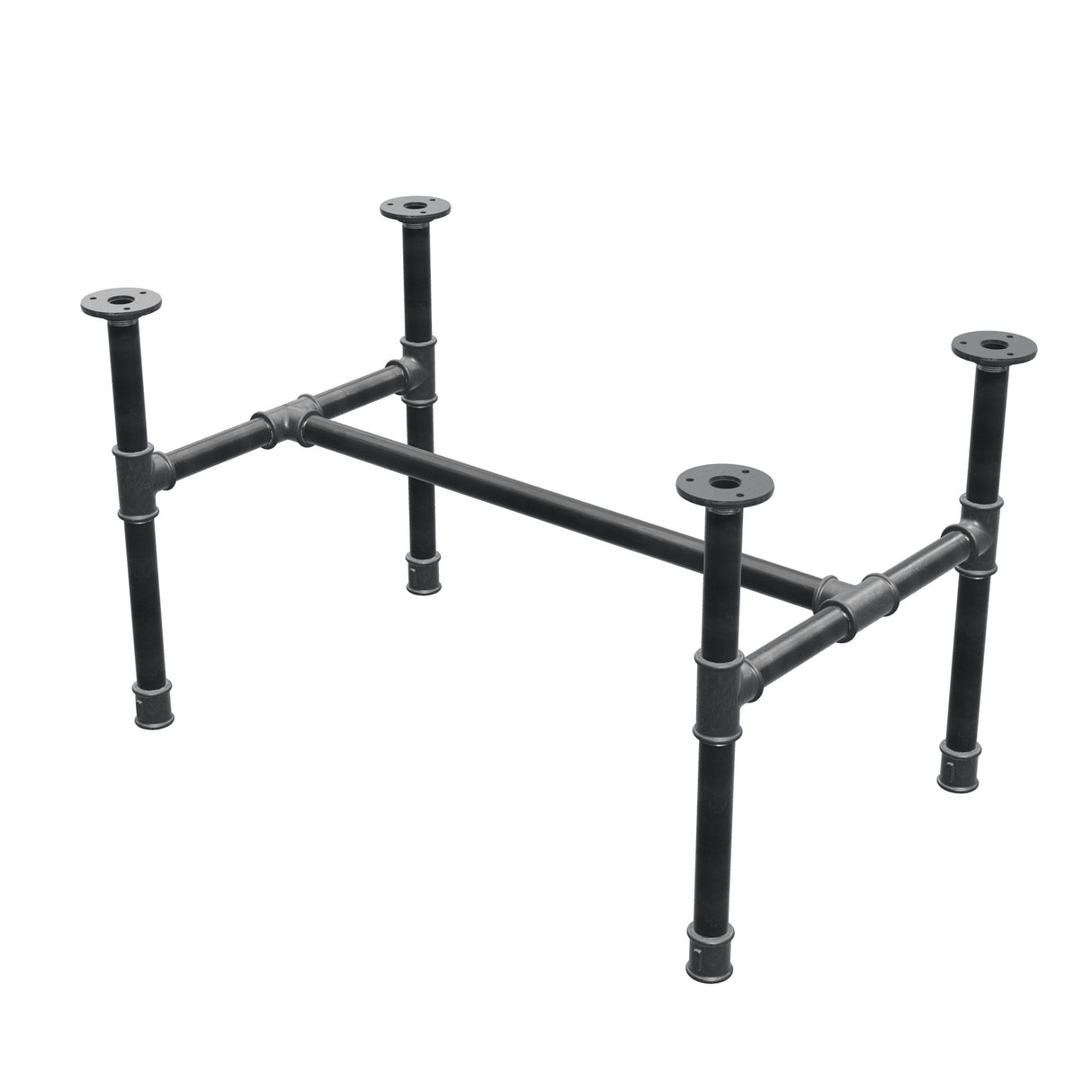 Base per tavolino industriale in ghisa, struttura a H, 71 × 45 cm, altezza 42 cm, vista di tre quarti