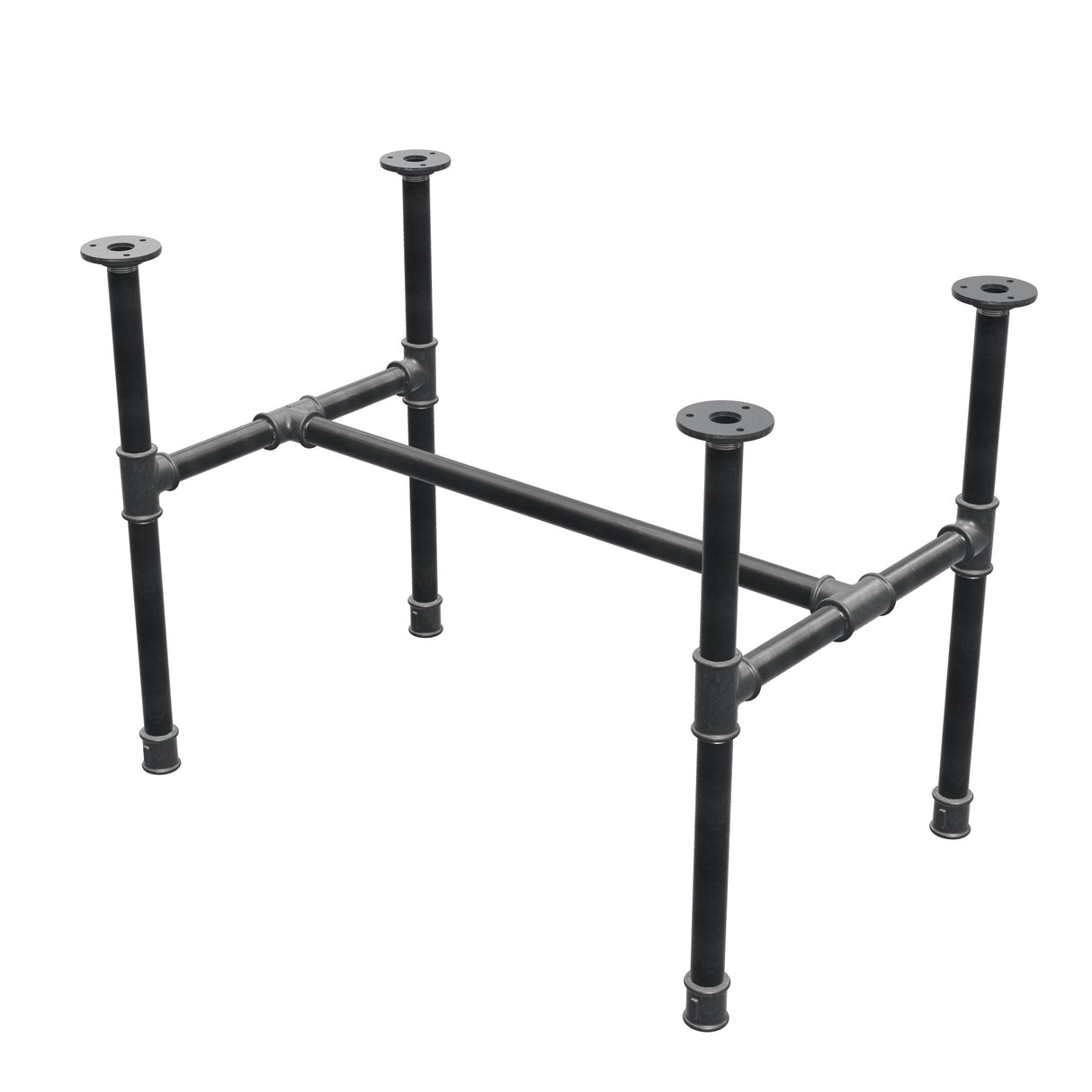 Base per tavolino industriale in ghisa, struttura a H, 71 × 45 cm, altezza 52 cm, vista di tre quarti