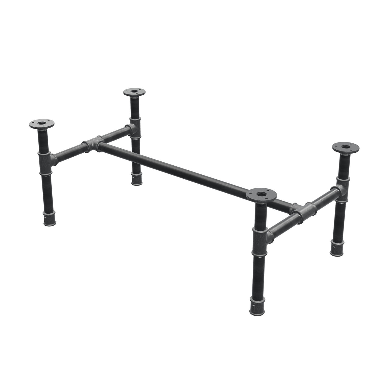 Base per tavolino industriale in ghisa, struttura a H, 81 × 45 cm, altezza 32 cm, vista di tre quarti