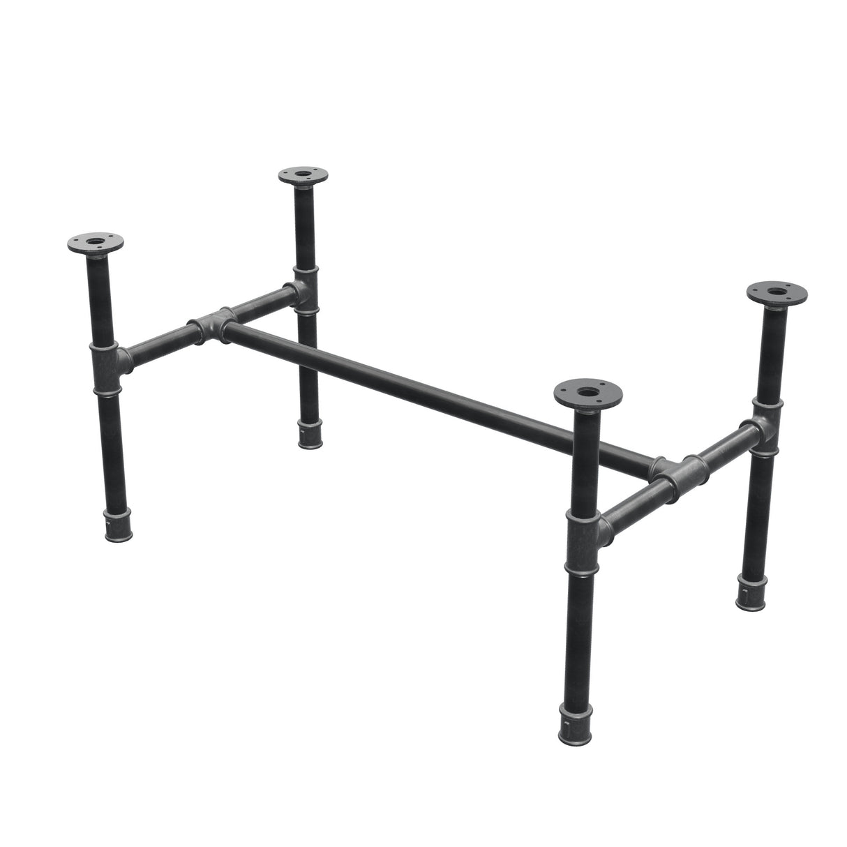 Base per tavolino industriale in ghisa, struttura a H, 81 × 45 cm, altezza 42 cm, vista di tre quarti