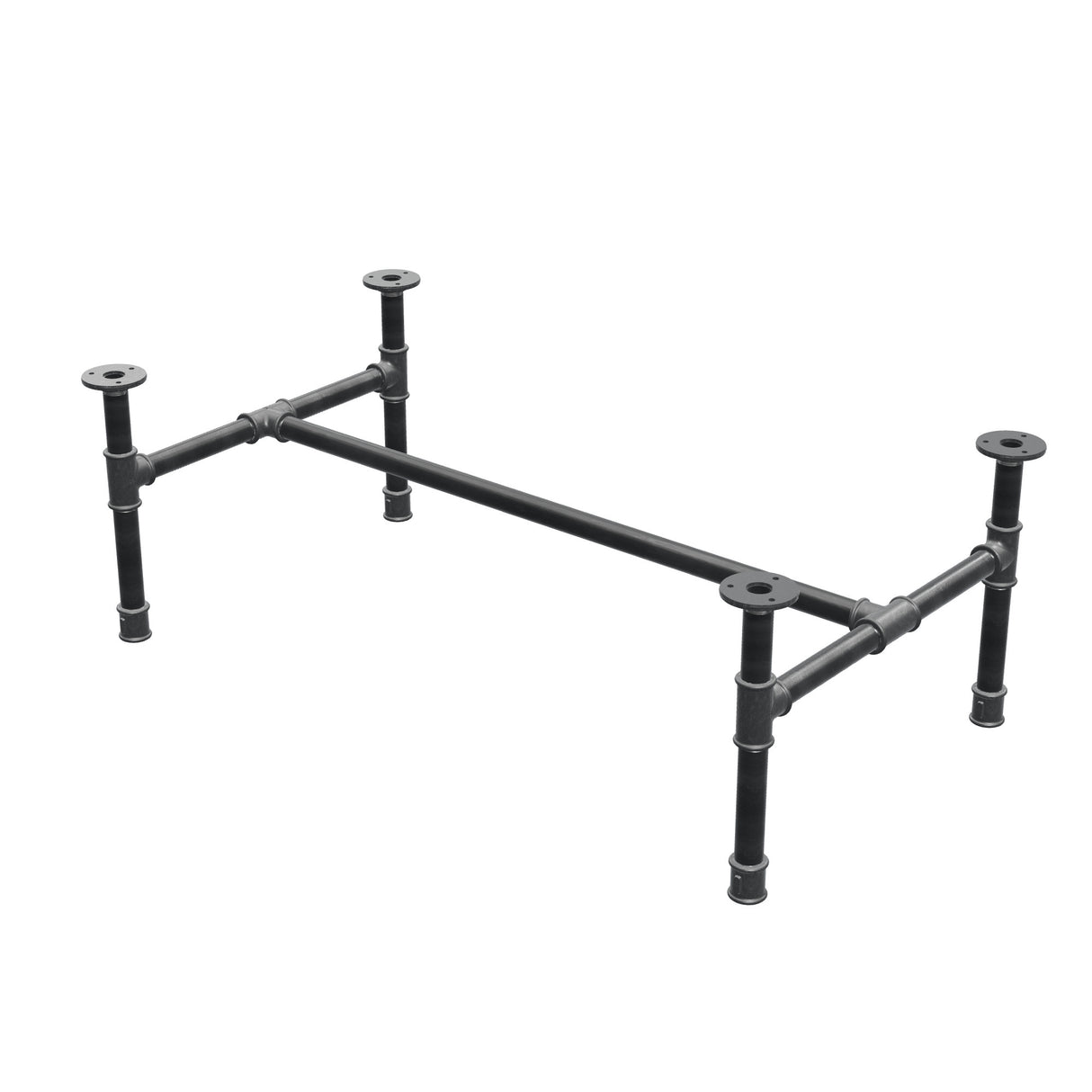 Base per tavolino industriale in ghisa, struttura a H, 91 × 51 cm, altezza 32 cm, vista di tre quarti