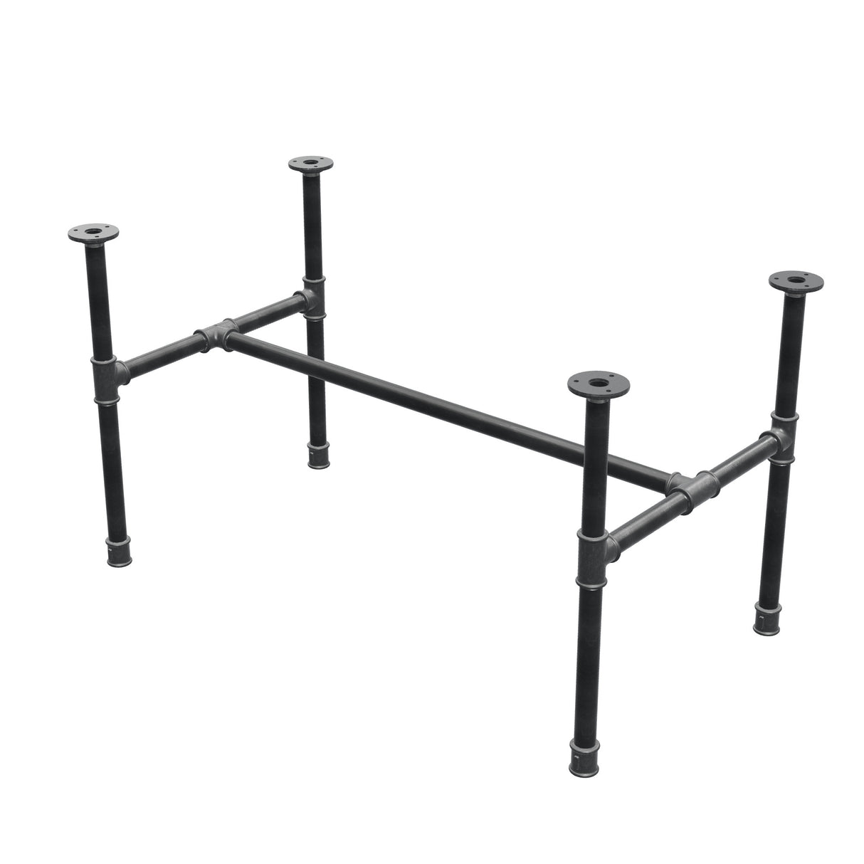 Base per tavolino industriale in ghisa, struttura a H, 91 × 51 cm, altezza 52 cm, vista di tre quarti